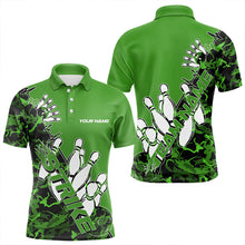 Load image into Gallery viewer, Custom Green Camo Strike Bowling Polo Shirts For Men, Strike Team Bowling League Shirt Shirt IPHW8445
