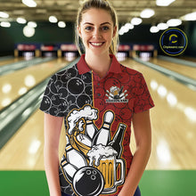 Load image into Gallery viewer, Custom Black And Red Retro Bowling Beer Team Shirts For Women, Bowling Pattern Jerseys IPHW10536