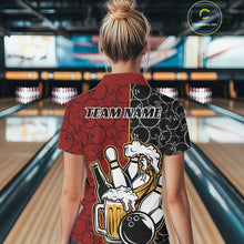 Load image into Gallery viewer, Custom Black And Red Retro Bowling Beer Team Shirts For Women, Bowling Pattern Jerseys IPHW10536