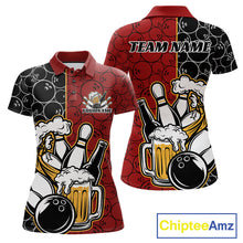 Load image into Gallery viewer, Custom Black And Red Retro Bowling Beer Team Shirts For Women, Bowling Pattern Jerseys IPHW10536