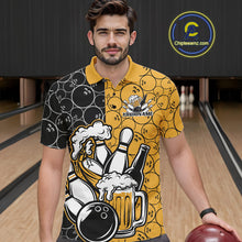 Load image into Gallery viewer, Custom Black And Yellow Retro Bowling Beer Team Shirts For Men, Bowling Pattern Jerseys IPHW10538