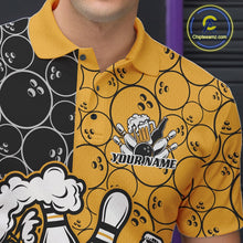 Load image into Gallery viewer, Custom Black And Yellow Retro Bowling Beer Team Shirts For Men, Bowling Pattern Jerseys IPHW10538