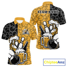 Load image into Gallery viewer, Custom Black And Yellow Retro Bowling Beer Team Shirts For Men, Bowling Pattern Jerseys IPHW10538