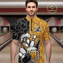 Load image into Gallery viewer, Custom Black And Yellow Retro Bowling Beer Team Shirts For Men, Bowling Pattern Jerseys IPHW10538