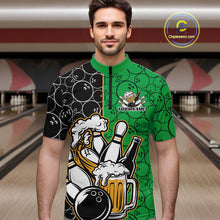 Load image into Gallery viewer, Custom Black And Green Retro Bowling Beer Team Shirts For Men, Bowling Pattern Jerseys IPHW10539