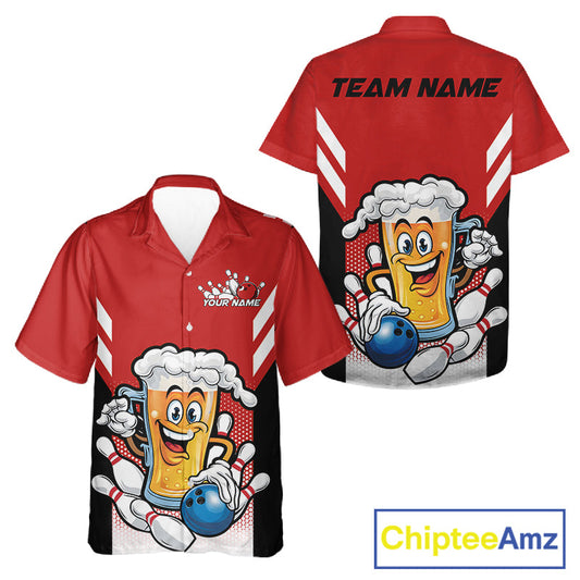 Custom Funny Red Bowling Jerseys Bowling And Beer Men And Women Hawaiian Shirts, Bowling Jerseys IPHW10540