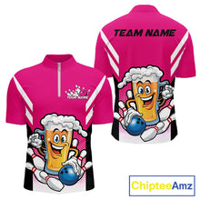 Load image into Gallery viewer, Custom Funny Pink Bowling Jerseys Bowling And Beer Men Quarter-Zip Shirts, Bowling Jerseys IPHW10542