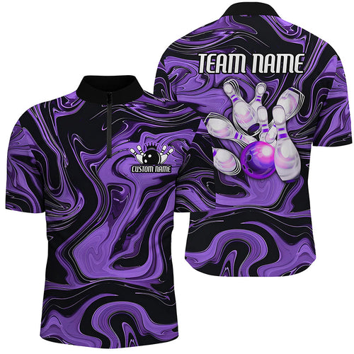 Purple Bowling Ball And Pins Custom Bowling Team Shirts For Men And Women, Unisex Bowlers Outfit IPHW6173