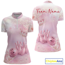 Load image into Gallery viewer, Custom Elegant Roses And Butterfly Women Bowling Quarter-Zip Shirt, Ladies Bowling Shirt IPHW11061
