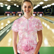 Load image into Gallery viewer, Custom Elegant Roses And Butterfly Women Bowling Quarter-Zip Shirt, Ladies Bowling Shirt IPHW11065