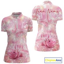 Load image into Gallery viewer, Custom Elegant Roses And Butterfly Women Bowling Quarter-Zip Shirt, Ladies Bowling Shirt IPHW11065