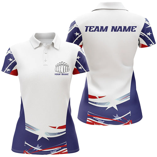 Personalized Patriotic Bowling Shirts For Women, Ameircan Flag Bowling Team Jersey Styles IPHW6671
