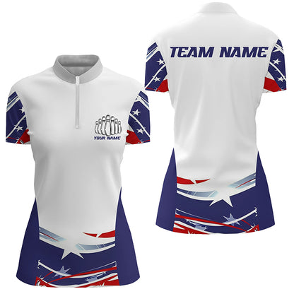 Personalized Patriotic Bowling Shirts For Women, Ameircan Flag Bowling Team Jersey Styles IPHW6671