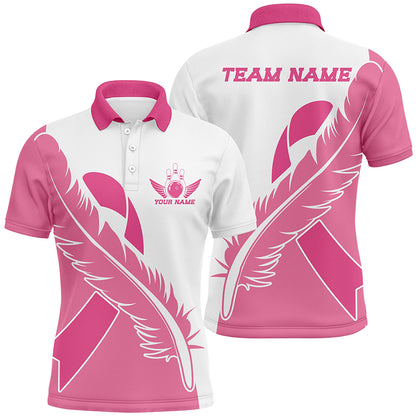Feather Pink Ribbon Breast Cancer Custom Bowling Shirts For Men And Women, Pink Bowling Jerseys IPHW6674