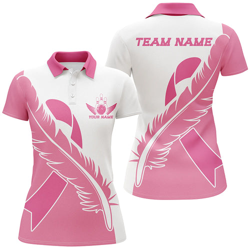 Feather Pink Ribbon Breast Cancer Custom Bowling Shirts For Women, Pink Bowling Jerseys IPHW6674