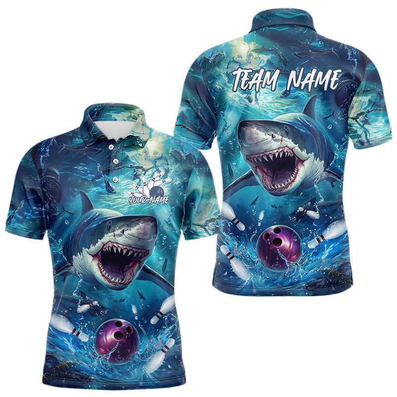 Custom Shark Bowling Polo Shirts For Men, Shark Bowling Team Shirt IPHW8006