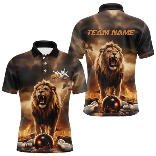 Custom Thunder Lightning Lion Bowling Polo Shirts For Men, Flame Bowling Team Shirts IPHW8235