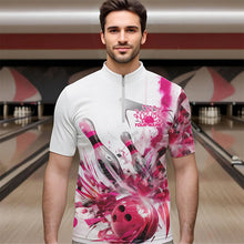 Load image into Gallery viewer, Custom White And Pink Custom Bowling Quarter-Zip Shirts For Men, Bowling Tournament Team Shirt IPHW8460