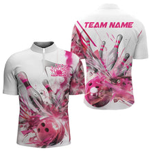 Load image into Gallery viewer, Custom White And Pink Custom Bowling Quarter-Zip Shirts For Men, Bowling Tournament Team Shirt IPHW8460