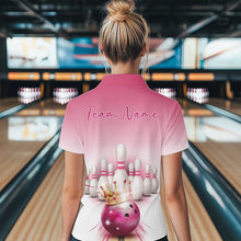 Load image into Gallery viewer, Custom Pink Bowling Queen Bowling Polo Shirts For Women, Ladies Bowling Team Shirts IPHW8463