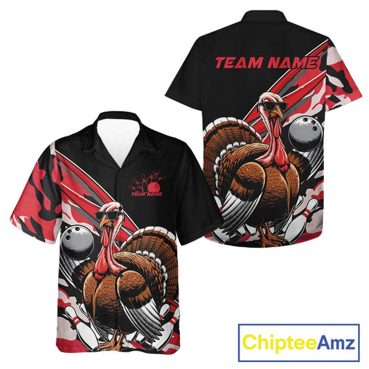 Custom Red Camo Funny Turkey Bowling Team Shirt For Men And Women, Turkey Bowling Jerseys IPHW10550