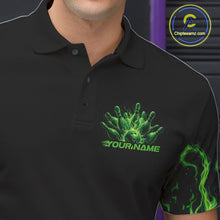 Load image into Gallery viewer, Custom Green Flame Skull Bowling Team Shirts For Men, Halloween Bowling Jerseys IPHW10552