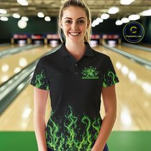 Load image into Gallery viewer, Custom Green Flame Skull Bowling Team Shirts For Women, Halloween Bowling Jerseys IPHW10552