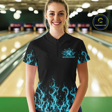 Load image into Gallery viewer, Custom Blue Flame Skull Bowling Team Shirts For Women, Halloween Bowling Jerseys IPHW10555