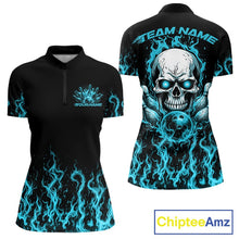 Load image into Gallery viewer, Custom Blue Flame Skull Bowling Team Shirts For Women, Halloween Bowling Jerseys IPHW10555