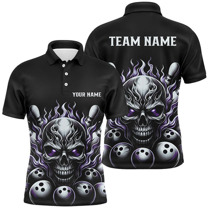 Multi-Color Custom Skull Bowling Shirts For Men And Women, Unisex Flame Bowling Team Shirts For Bowlers IPHW5926