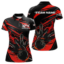 Load image into Gallery viewer, Custom Black And Red Flame Women Bowling Polo Shirts, Fire Bowling Ball Bowling Team Shirt IPHW8697