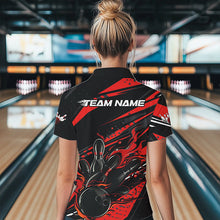 Load image into Gallery viewer, Custom Black And Red Flame Women Bowling Quarter-Zip Shirts, Fire Bowling Ball Team Shirt IPHW8697