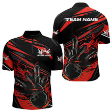 Load image into Gallery viewer, Custom Black And Red Flame Men Bowling Quarter-Zip Shirts, Fire Bowling Ball Bowling Team Shirt IPHW8697