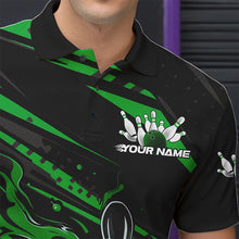 Load image into Gallery viewer, Custom Black And Green Flame Men Bowling Polo Shirts, Fire Bowling Ball Bowling Team Shirt IPHW8699
