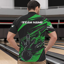 Load image into Gallery viewer, Custom Black And Green Flame Men Bowling Quarter-Zip Shirts, Fire Bowling Ball Bowling Team Shirt IPHW8699