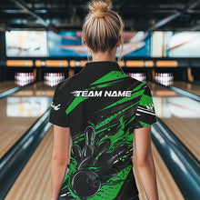 Load image into Gallery viewer, Custom Black And Green Flame Women Bowling Quarter-Zip Shirts, Fire Bowling Ball Team Shirt IPHW8699