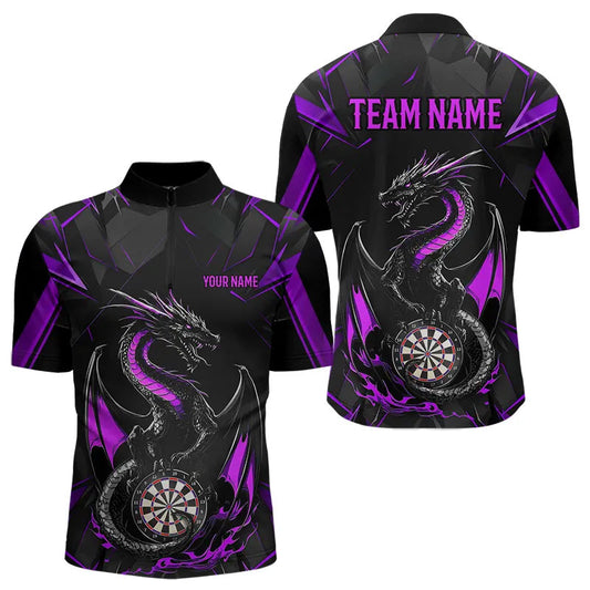 Custom Black And Purple Dragon Dart Quarter-Zip Shirts For Men, Dart Jerseys Dart Tournament Shirt IPHW8708