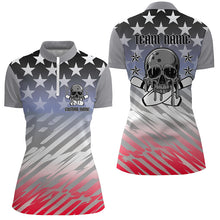 Load image into Gallery viewer, Custom American Flag Skull Bowling Shirts For Women, Patriotic Team Bowling Jerseys IPHW6193