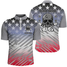 Load image into Gallery viewer, Custom American Flag Skull Bowling Shirts For Men And Women, Patriotic Team Bowling Jerseys IPHW6193
