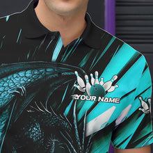 Load image into Gallery viewer, Black And Blue Custom Dragon Bowling Team Polo Shirts For Men, Bowling League Shirt IPHW8968