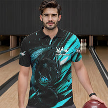 Load image into Gallery viewer, Black And Blue Custom Dragon Bowling Team Polo Shirts For Men, Bowling League Shirt IPHW8968