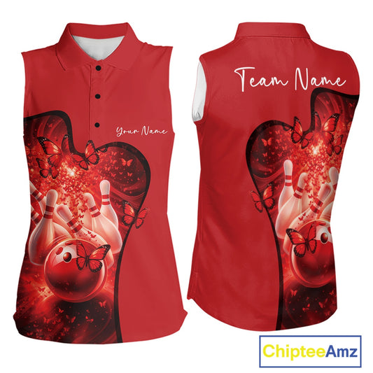 Red sleeveless shirt with bowling design and 'Team Name' text on a white background