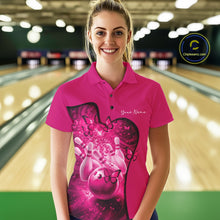 Load image into Gallery viewer, Custom Pink Butterfly Bowling Women Team Polo Shirt, Ladies Bowlers Outfit IPHW11359