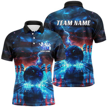 Load image into Gallery viewer, Blue Lightning Patriotic American Flag Custom Bowling Team Shirts For Men And Women IPHW6675