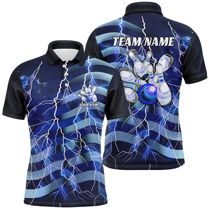 Blue Lightning American Flag Custom Men And Women Bowling Team Shirts Patriotic Bowling Jerseys IPHW6677
