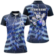 Load image into Gallery viewer, Blue Lightning American Flag Custom Women Bowling Team Shirts Patriotic Bowling Jerseys IPHW6677