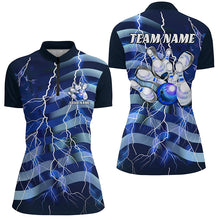 Load image into Gallery viewer, Blue Lightning American Flag Custom Women Bowling Team Shirts Patriotic Bowling Jerseys IPHW6677