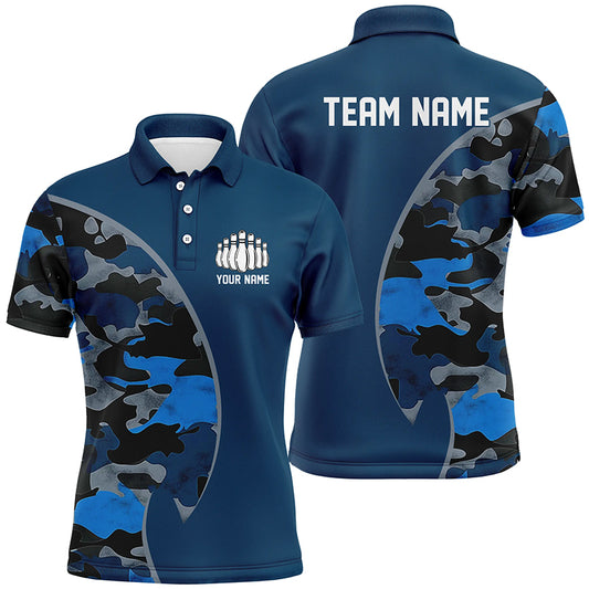 Blue Navy Camo Custom Bowling Polo, Quarter Zip Shirts With Bowler'S Name And Team Name IPHW6679