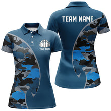 Load image into Gallery viewer, Blue Navy Camo Custom Bowling Polo, Quarter Zip Shirts With Bowler&#39;S Name And Team Name IPHW6679