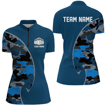 Load image into Gallery viewer, Blue Navy Camo Custom Bowling Polo, Quarter Zip Shirts With Bowler&#39;S Name And Team Name IPHW6679